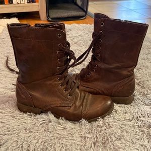 Brown Candie’s mid length combat boots, size 7
